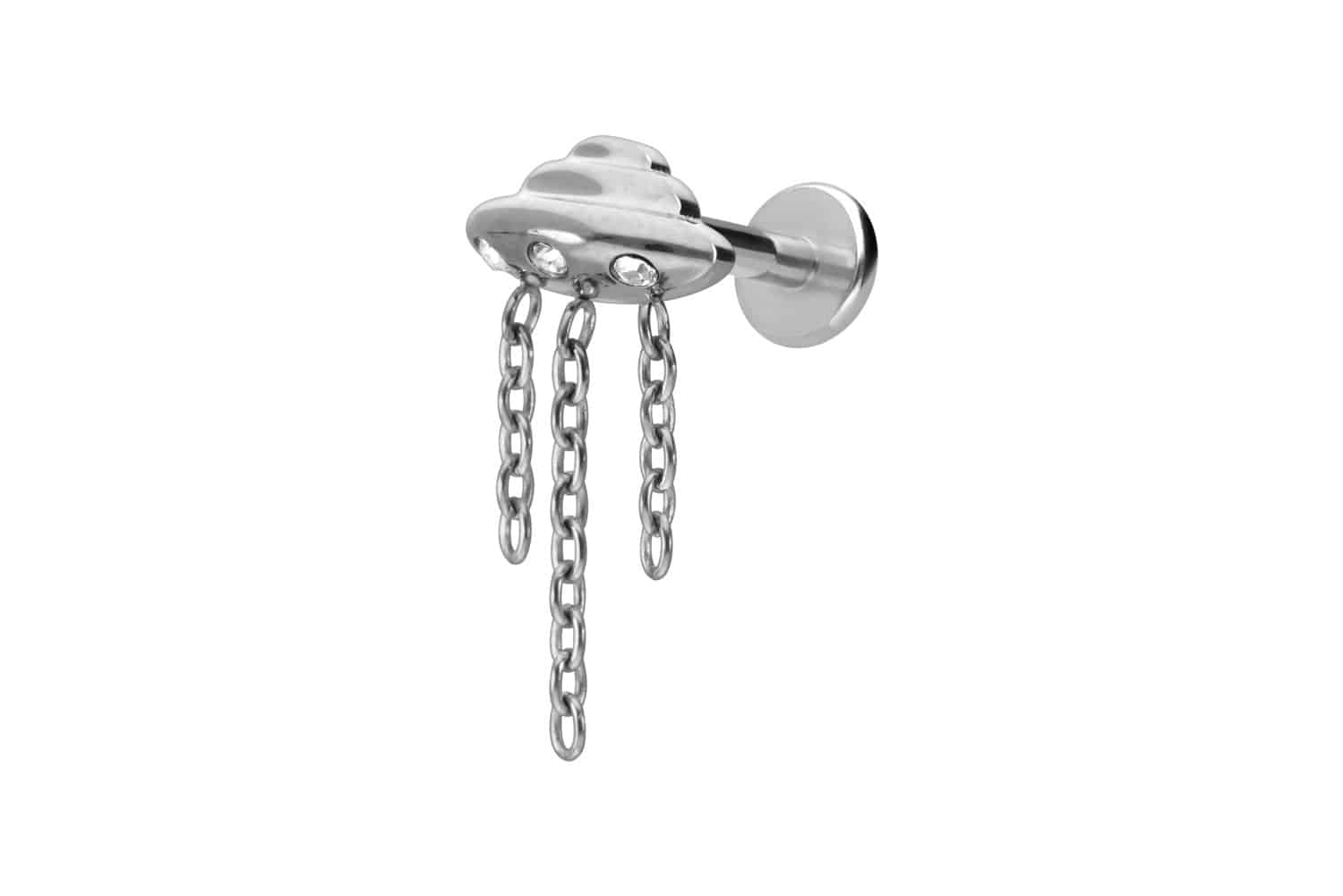 Titan Labret Piercing mit Innengewinde UFO + KETTE + KRISTALLE